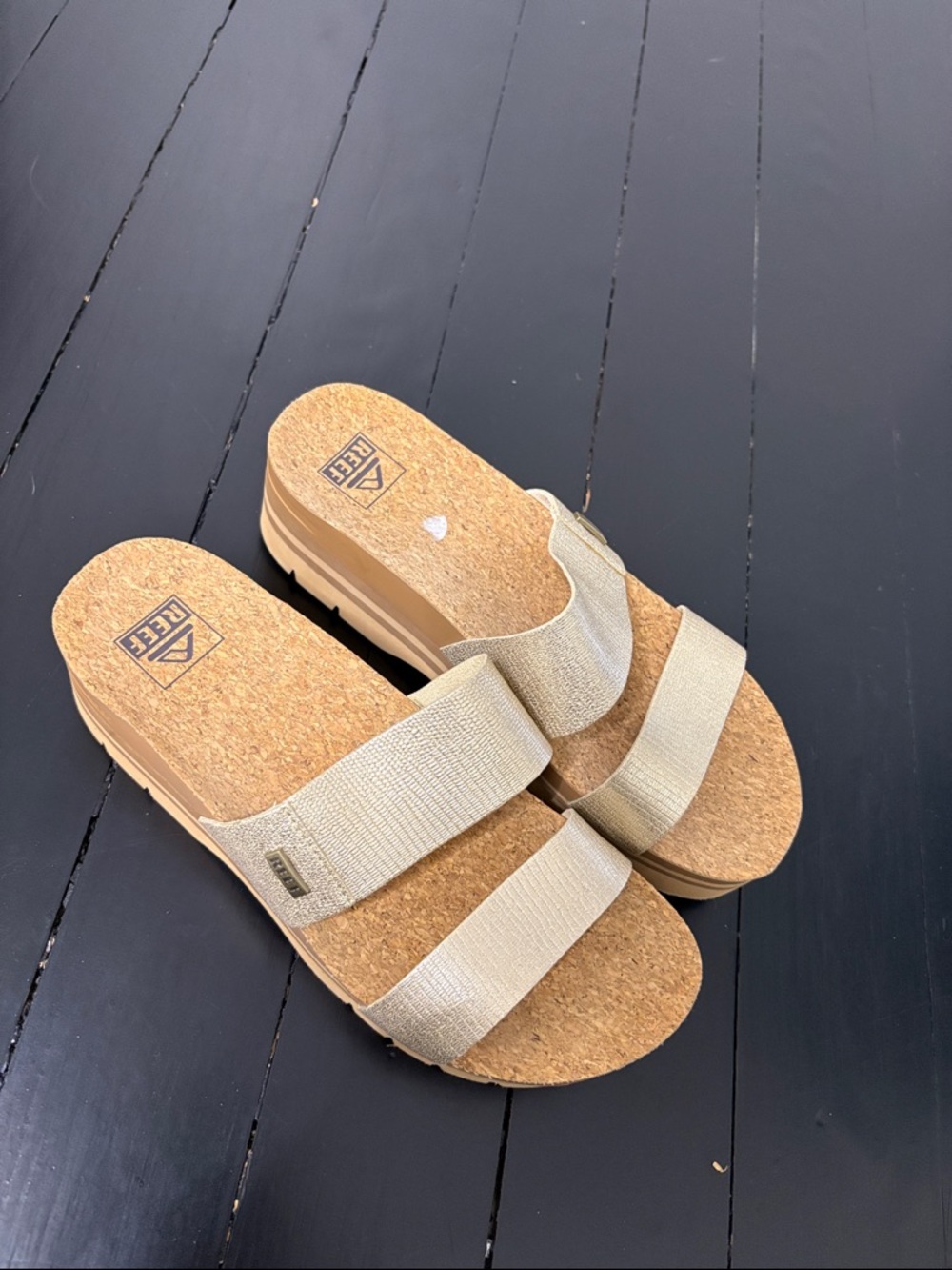 Reef Metallic Gold Cork Slide Sandals